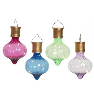 Lumineo Solar lamp bulb druppelvorm met hengsel- dia7.7-H11.7cm- verkrijgbaar in roze, blauw groen of lila